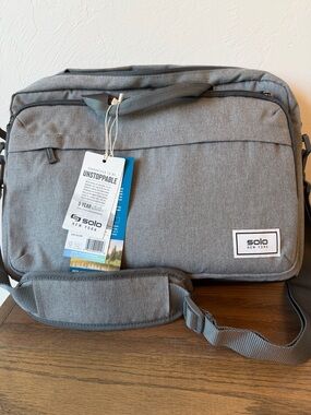 Solo New York Gray Briefcase - Laptop Bag with Shoulder Strap